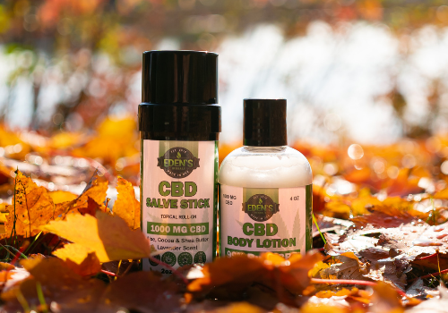 CBD body lotion and CBD hand salve from Eden's Herbals