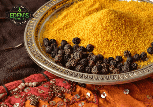 Black pepper and turmeric combined on a table