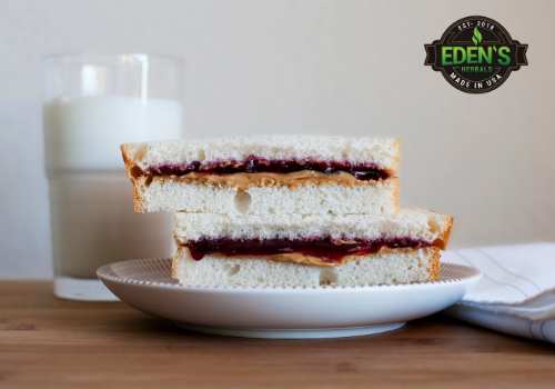 Sun butter and jelly sandwich for fat with milk for vitamins