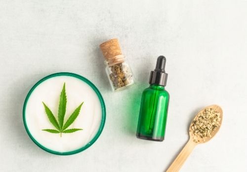 CBD products laid out on table