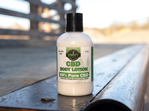 Bottle of cbd lotion from eden's herbals