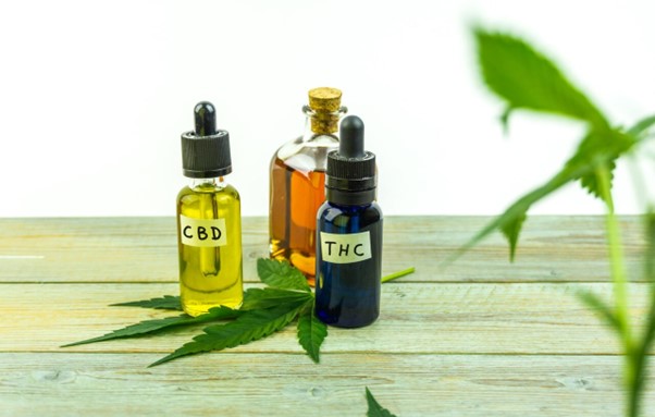 CBD oil tinctures sitting on a table