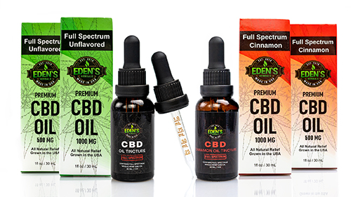 Array of full spectrum CBD oils in 500mg and 1000mg strength