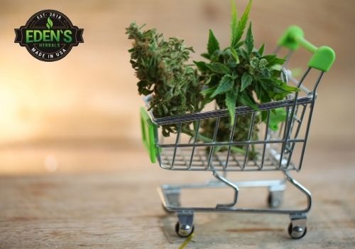 Mini shopping cart full of hemp plants