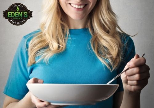 women eating soup gaining back appetite from taking CBD
