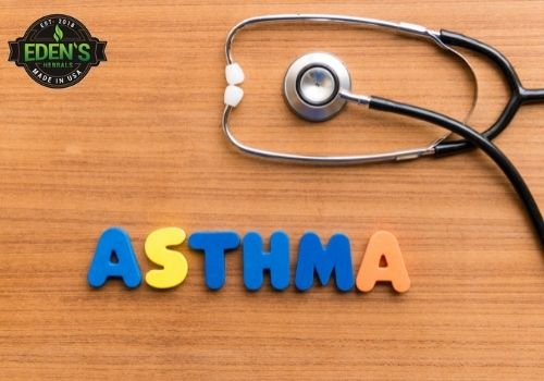the word asthma with a  doctors stethoscope next to it