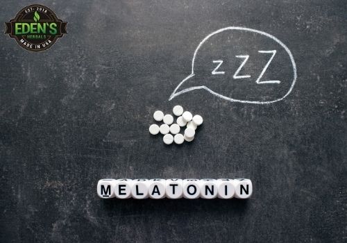 Word melatonin with a thought bubble