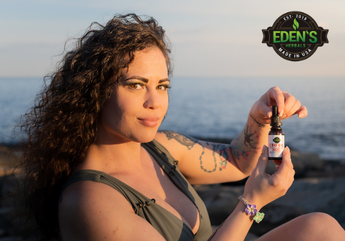 Woman using cbd oil tincture for appetite