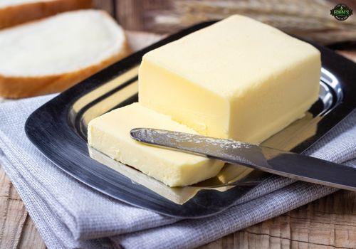 home made butter with knife on top