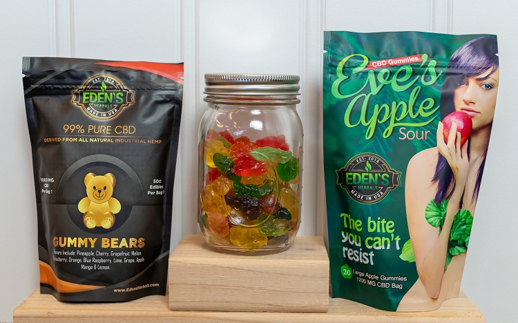 Two types of cbd gummies offered by eden's herbals on display