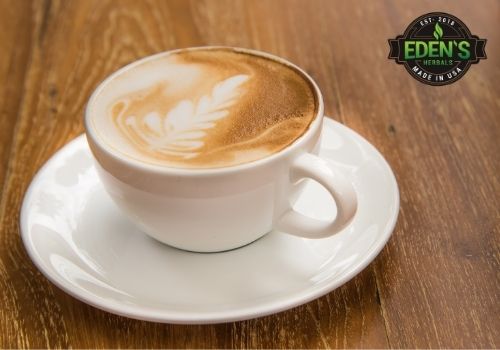 CBD latte with foam hemp leaf 