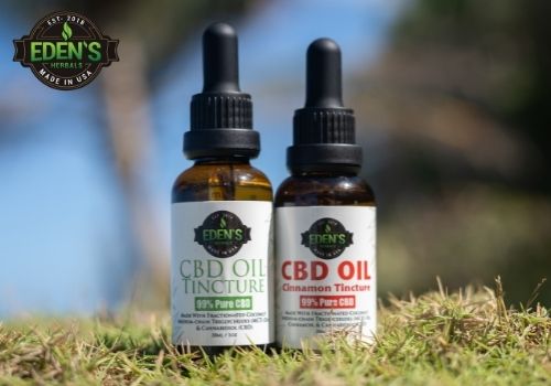 eden's herbals CBD oils next to each other in grass
