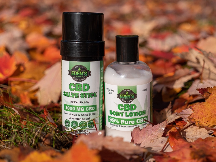 Two types of cbd topicals in fall leaves