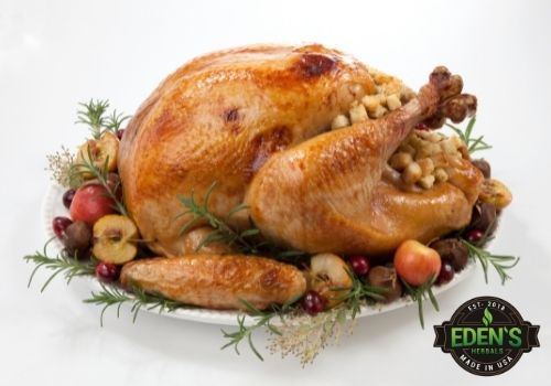 big thanksgiving turkey on platter 