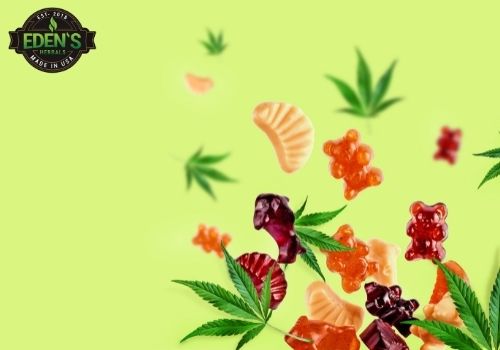 gummies surrounded by hemp leaves