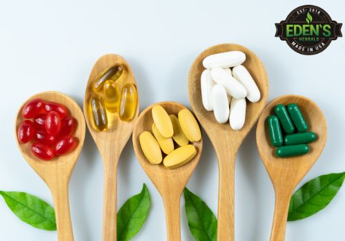 supplements displayed in wooden spoons