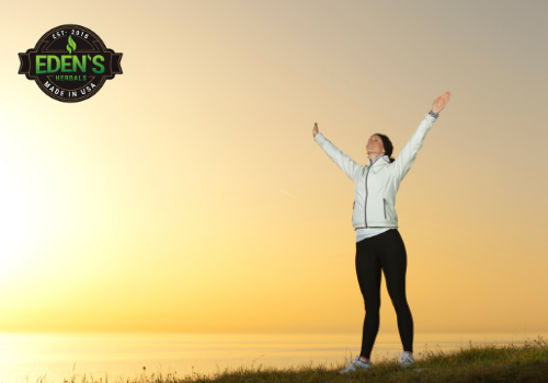 Woman exercising and absorbing healthy D3 from sun