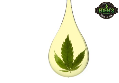 CBD oil droplet with hemp leaf inside